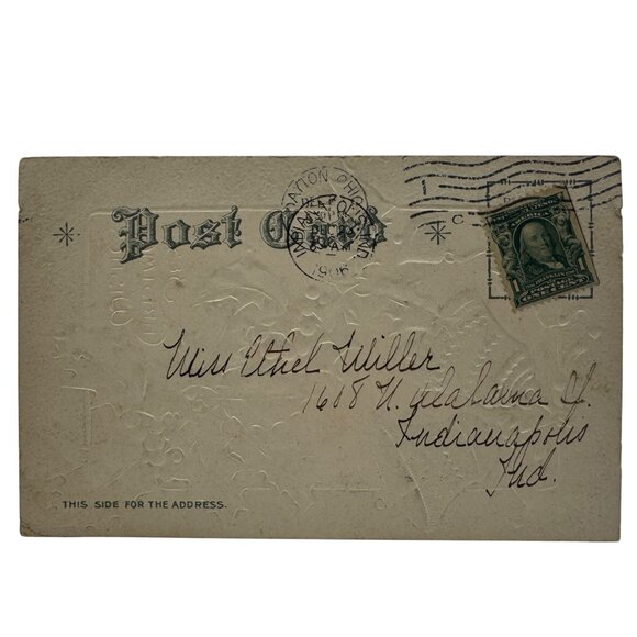 Antique Embossed Christmas Postcard With Bells & Holly Silver Accents Early 1900 - Picture 2 of 2